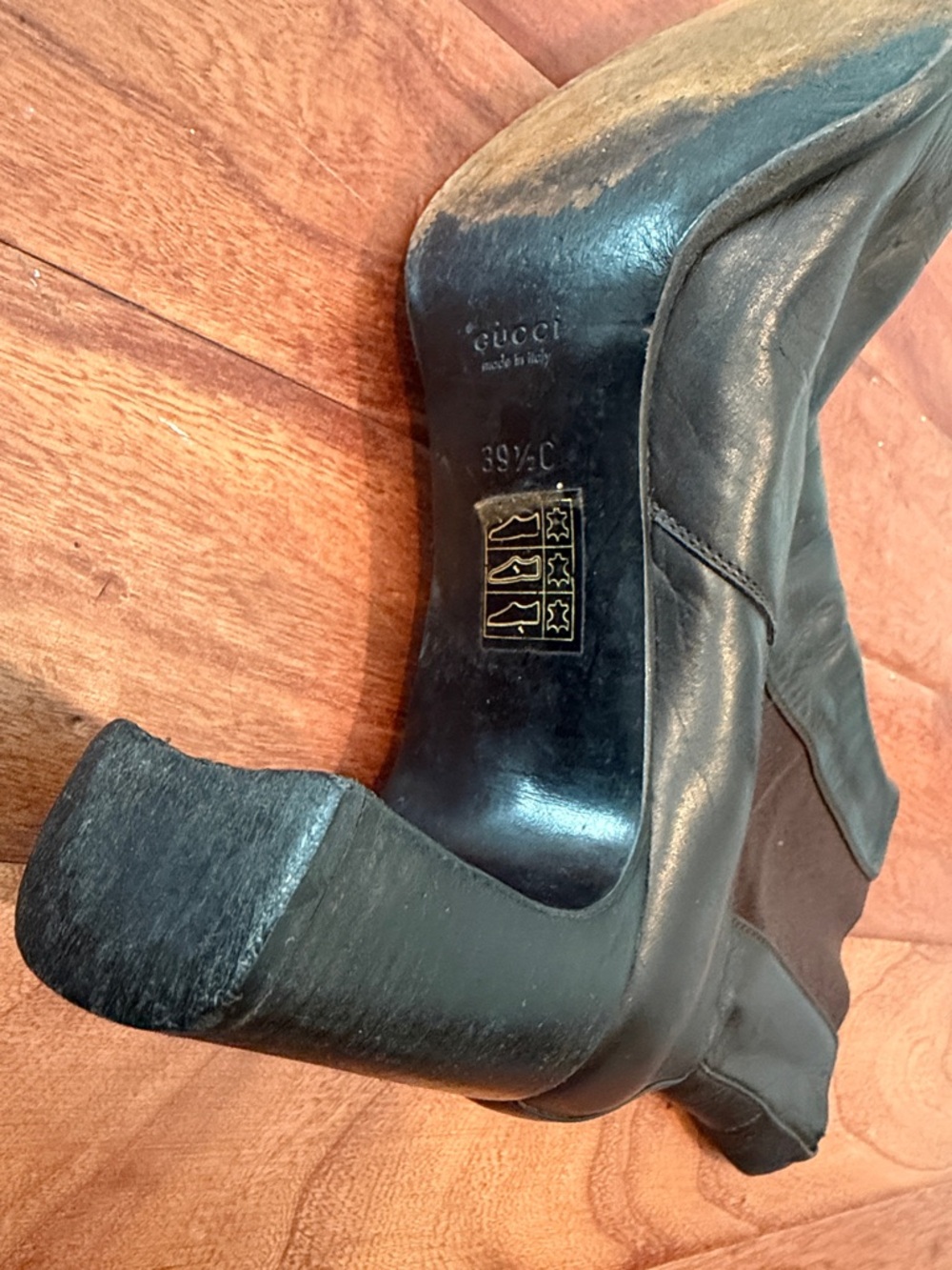 Authentic Gucci Vintage Brown Leather High Ankle Heeled Chelsea Boots Size 39.5 - Picture 9 of 11